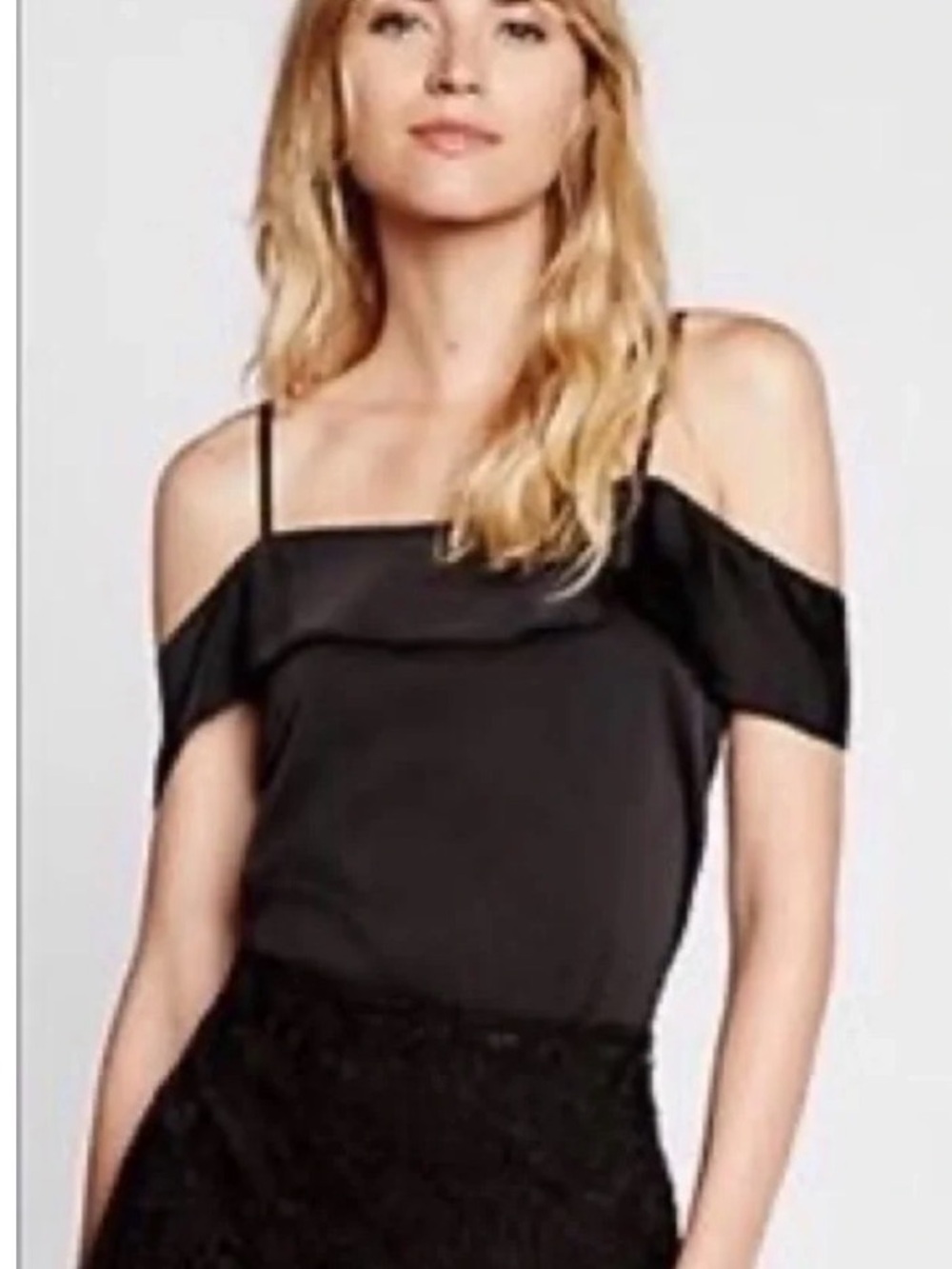Express Satin Small Cold-Shoulder Black Women's Top